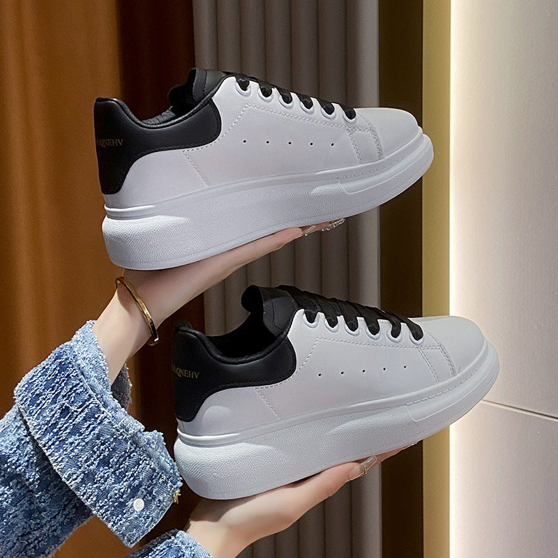 Leather Thick-Sole Couple's White Sneakers