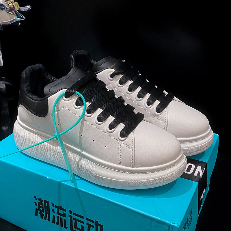 Leather Thick-Sole Couple's White Sneakers