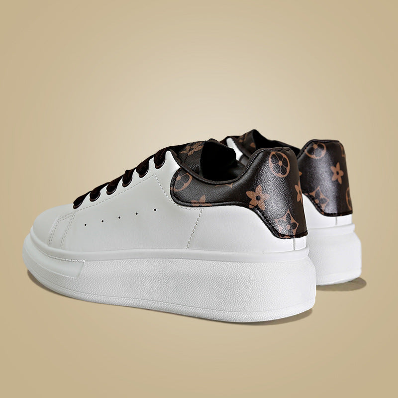 Leather Thick-Sole Couple's White Sneakers