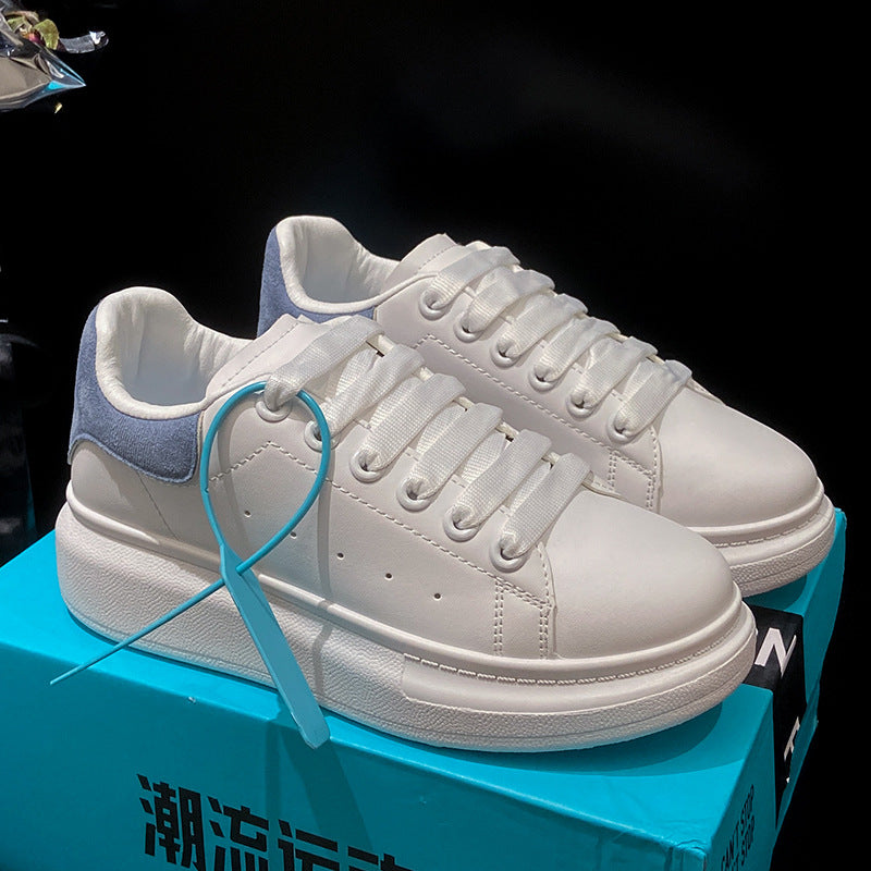 Leather Thick-Sole Couple's White Sneakers