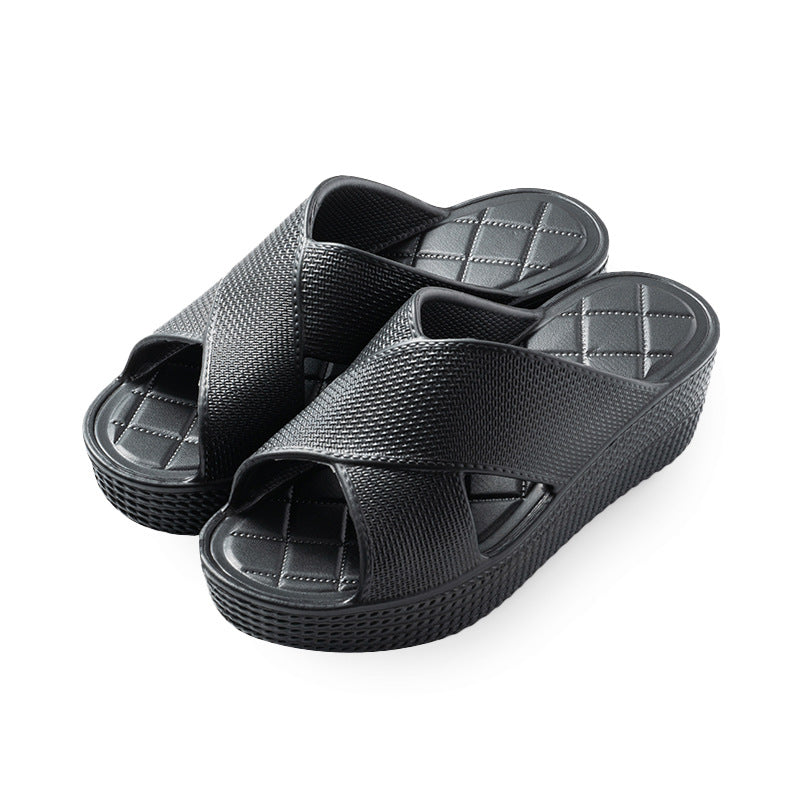 Slippers for Women to Wear Outside, Round Toe Wedge Heels, New Summer High Heels, Thick Soles, Korean Style Ins Trendy Eva One-Line Sandals