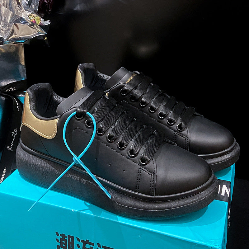 Leather Thick-Sole Couple's White Sneakers