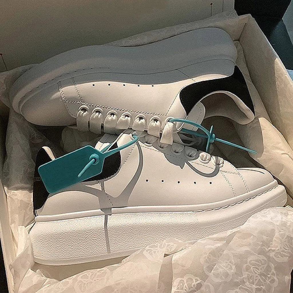 Leather Thick-Sole Couple's White Sneakers
