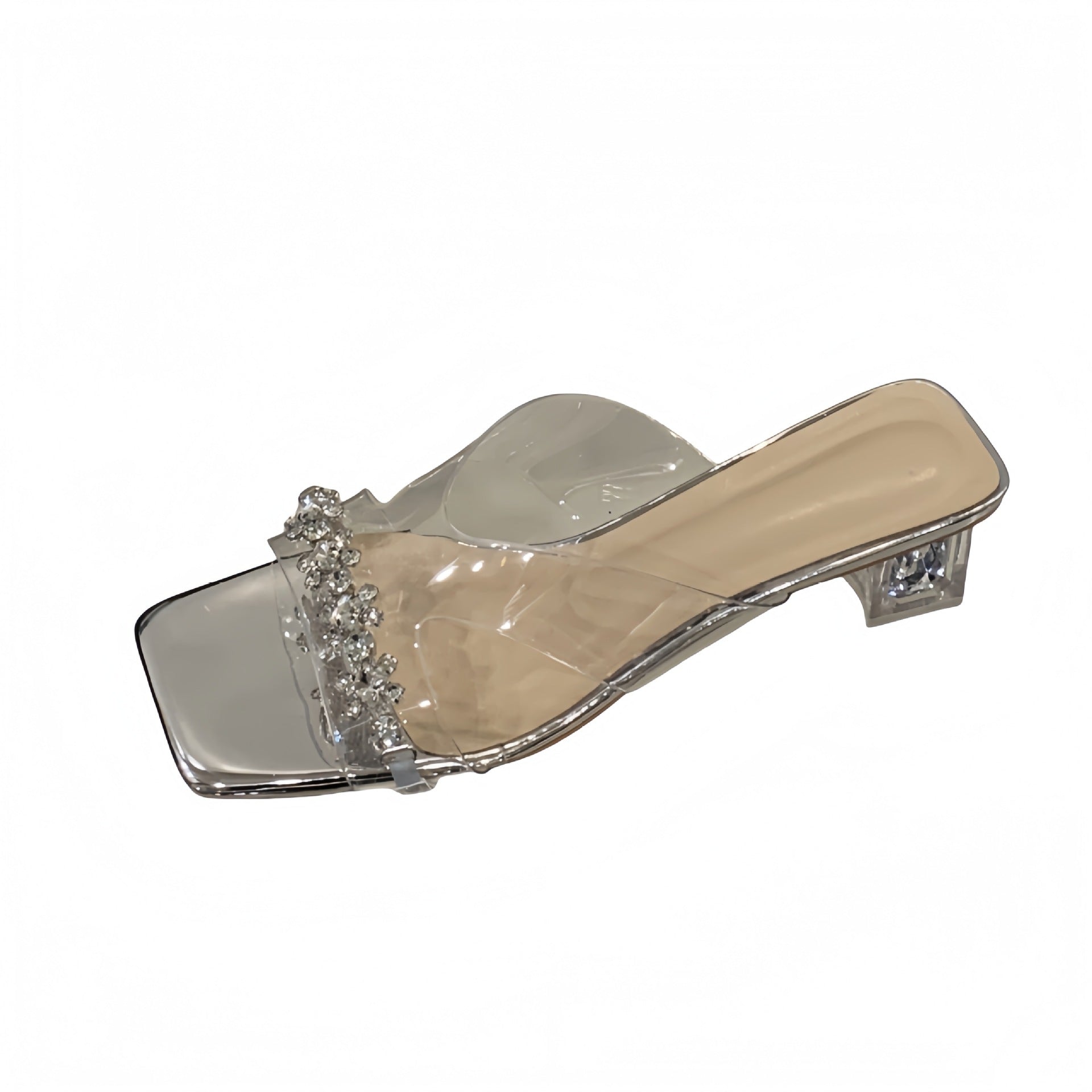 Crystal Rhinestone Clear Strap Heeled Sandals