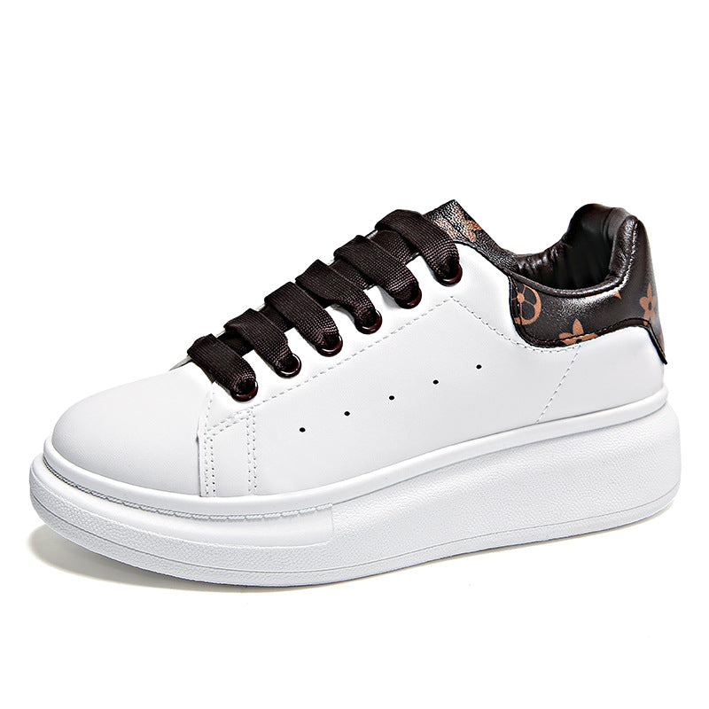 Leather Thick-Sole Couple's White Sneakers