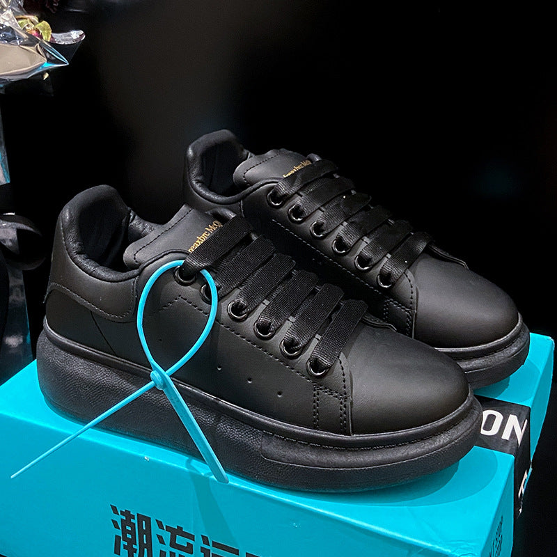 Leather Thick-Sole Couple's White Sneakers