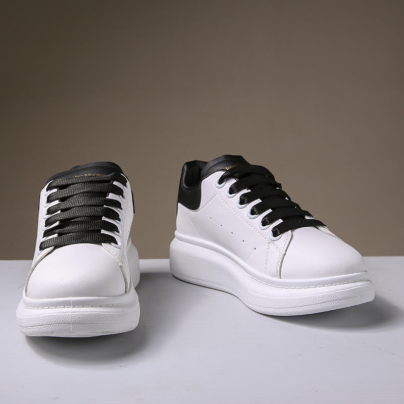 Leather Thick-Sole Couple's White Sneakers