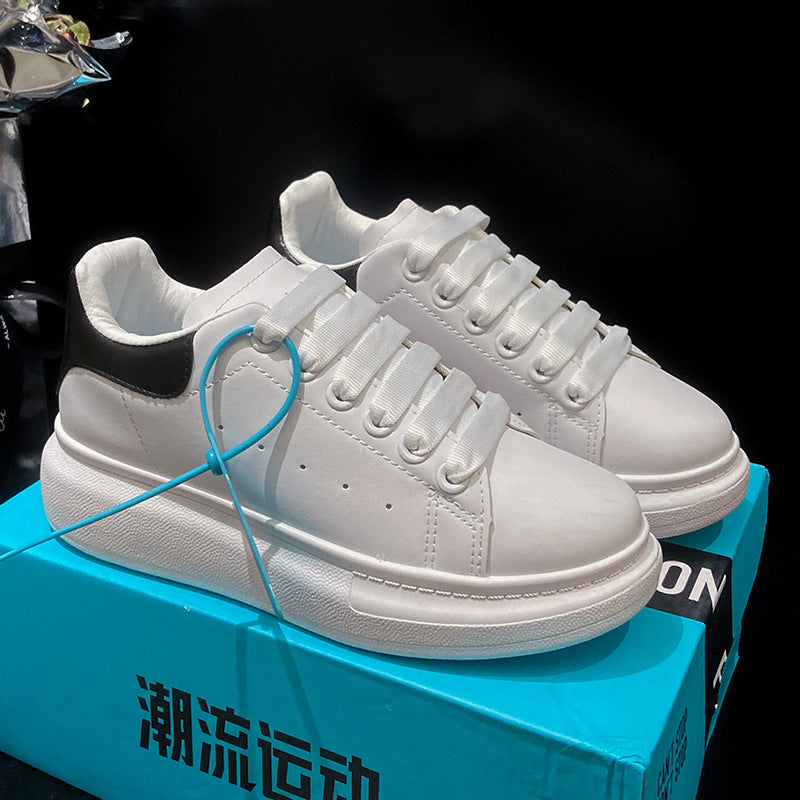 Leather Thick-Sole Couple's White Sneakers