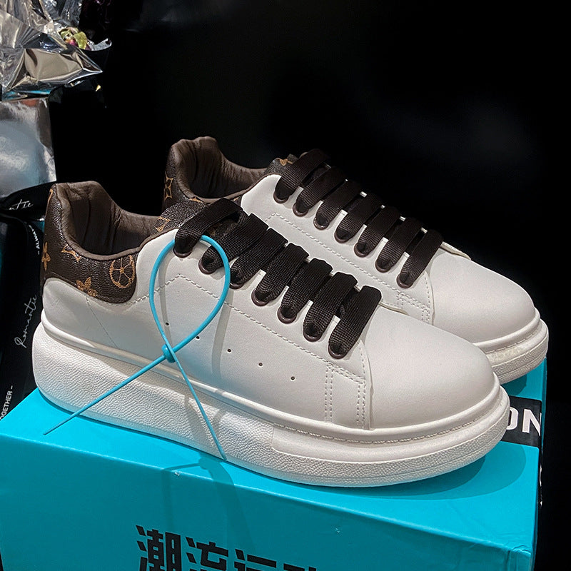 Leather Thick-Sole Couple's White Sneakers