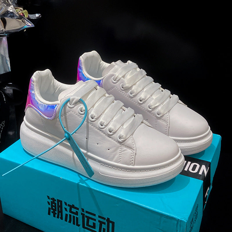 Leather Thick-Sole Couple's White Sneakers