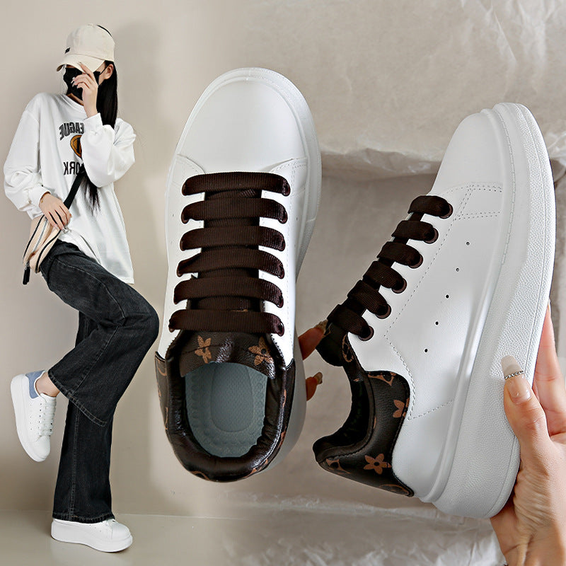 Leather Thick-Sole Couple's White Sneakers