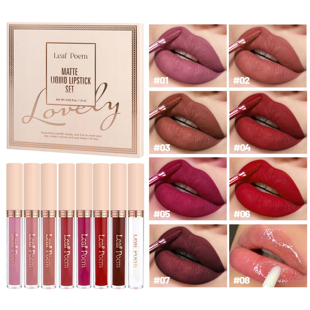 8-Piece Matte Liquid Lipstick Set — Waterproof Lip Glaze, Long-Lasting