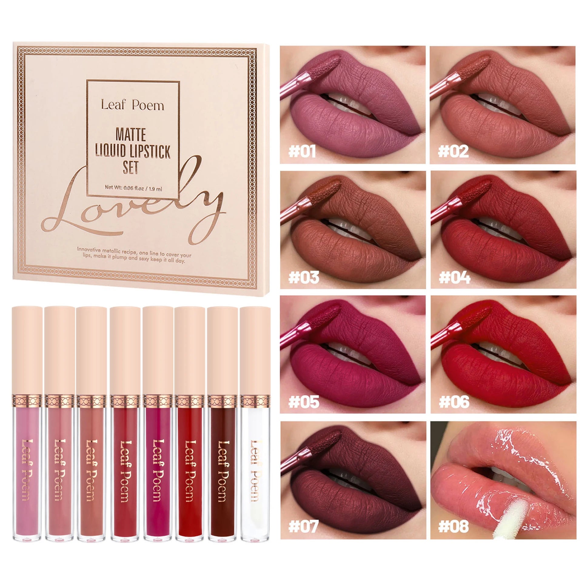 8-Piece Matte Liquid Lipstick Set — Waterproof Lip Glaze, Long-Lasting