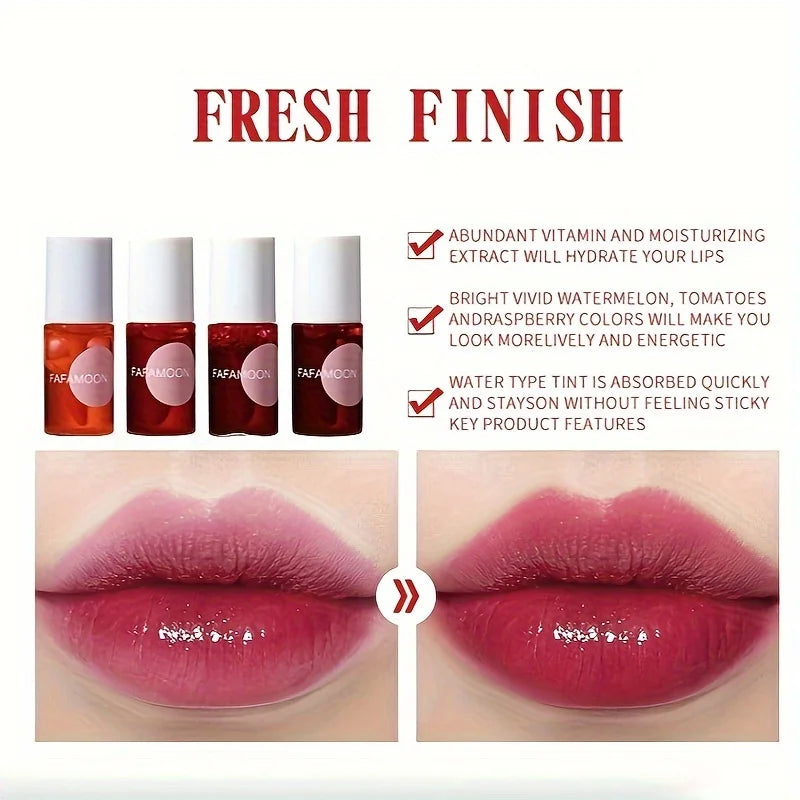 4-Color Fruity Lip Tint — Water Gloss, Moisturizing & Long-Lasting