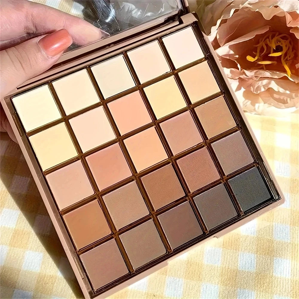 25-Shade Eyeshadow Palette — Neutral Gray & Brown Tones, Matte & Shimmer