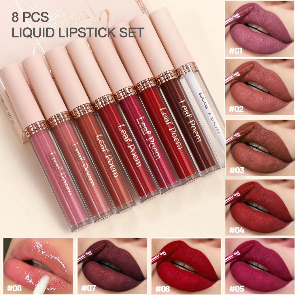 8-Piece Matte Liquid Lipstick Set — Waterproof Lip Glaze, Long-Lasting
