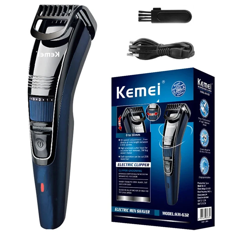 Kemei 632 Rechargeable Hair & Beard Trimmer — Adjustable 0.5–10mm, Wet & Dry