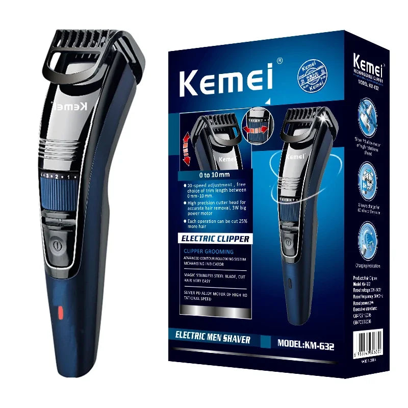 Kemei 632 Rechargeable Hair & Beard Trimmer — Adjustable 0.5–10mm, Wet & Dry