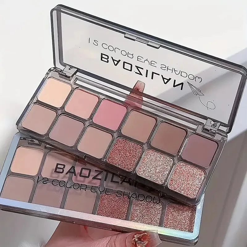 12-Shade Earthy Eyeshadow Palette — Warm Tones with Shimmer Finish