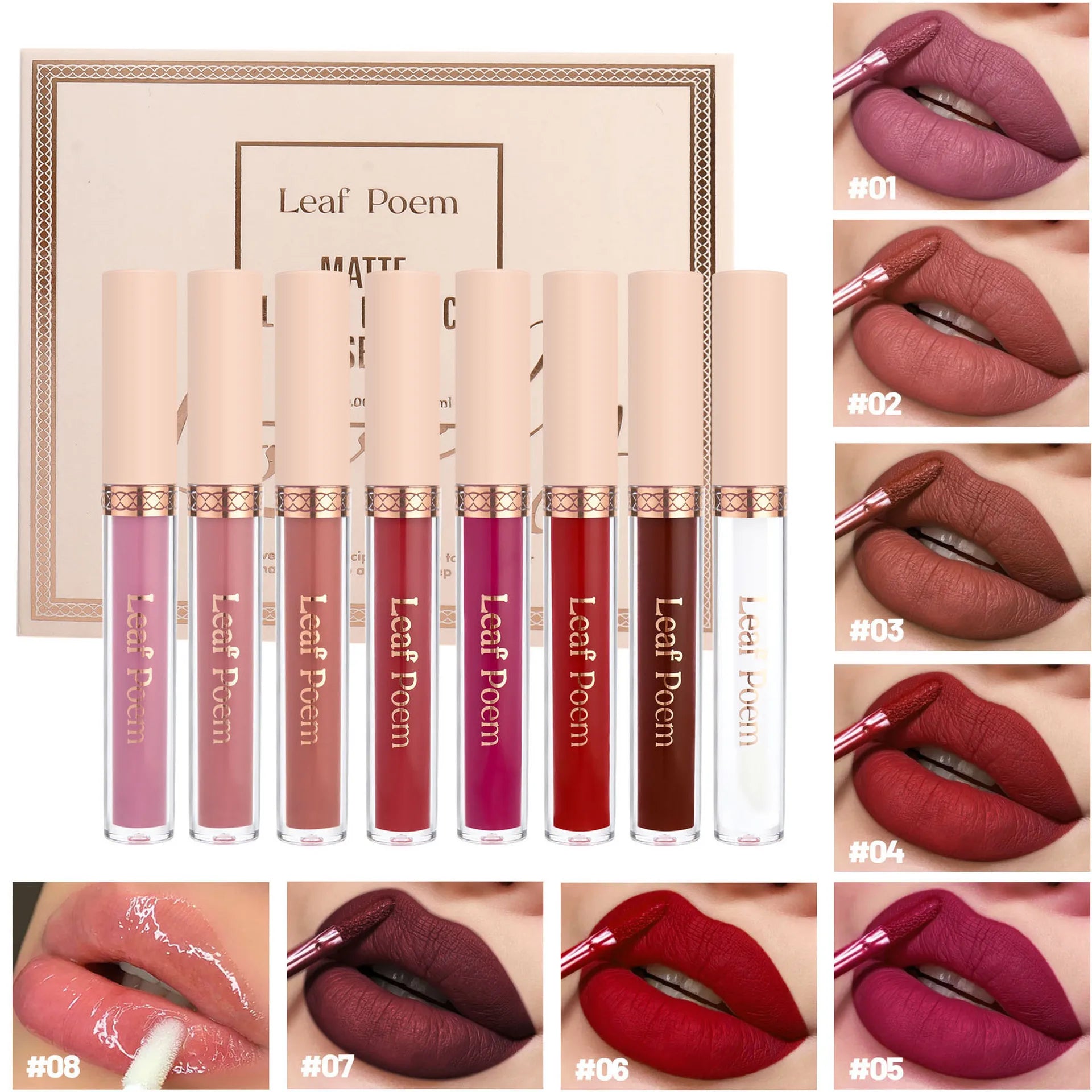 8-Piece Matte Liquid Lipstick Set — Waterproof Lip Glaze, Long-Lasting