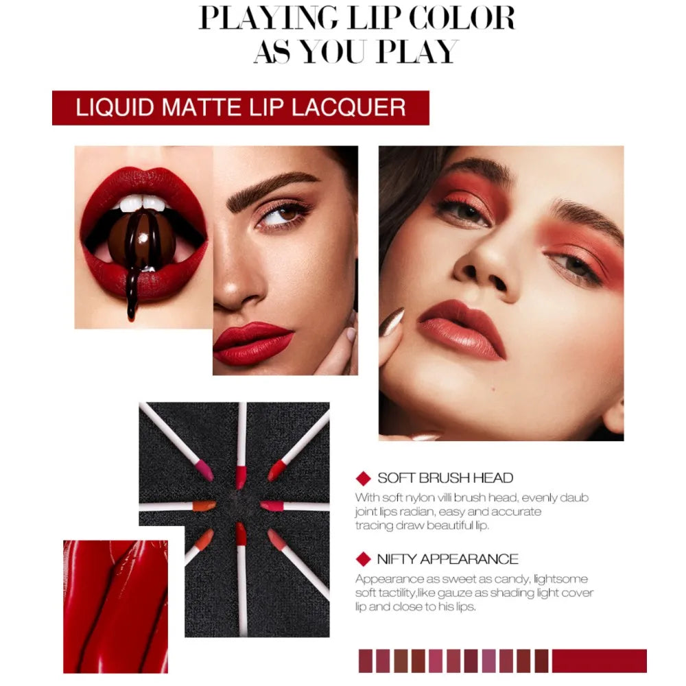 O.TWO.O 12-Color Velvet Matte Lipstick Set — High-Quality, Long-Lasting