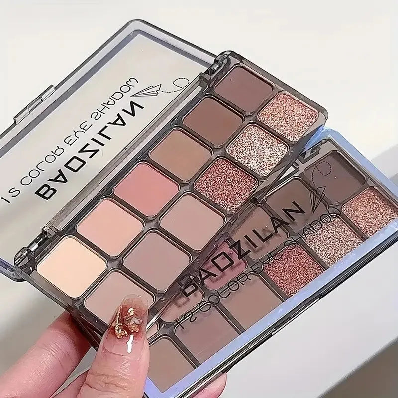 12-Shade Earthy Eyeshadow Palette — Warm Tones with Shimmer Finish