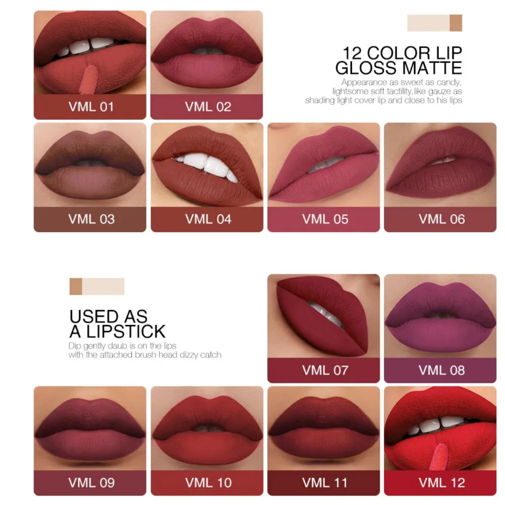 O.TWO.O 12-Color Velvet Matte Lipstick Set — High-Quality, Long-Lasting